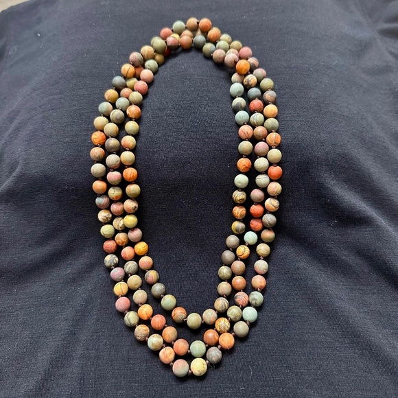 NWOT 60" 8mm Picasso Jasper Necklace, Earthy Natural Stone Brown/Blue/Red/Cream - Picture 3 of 9